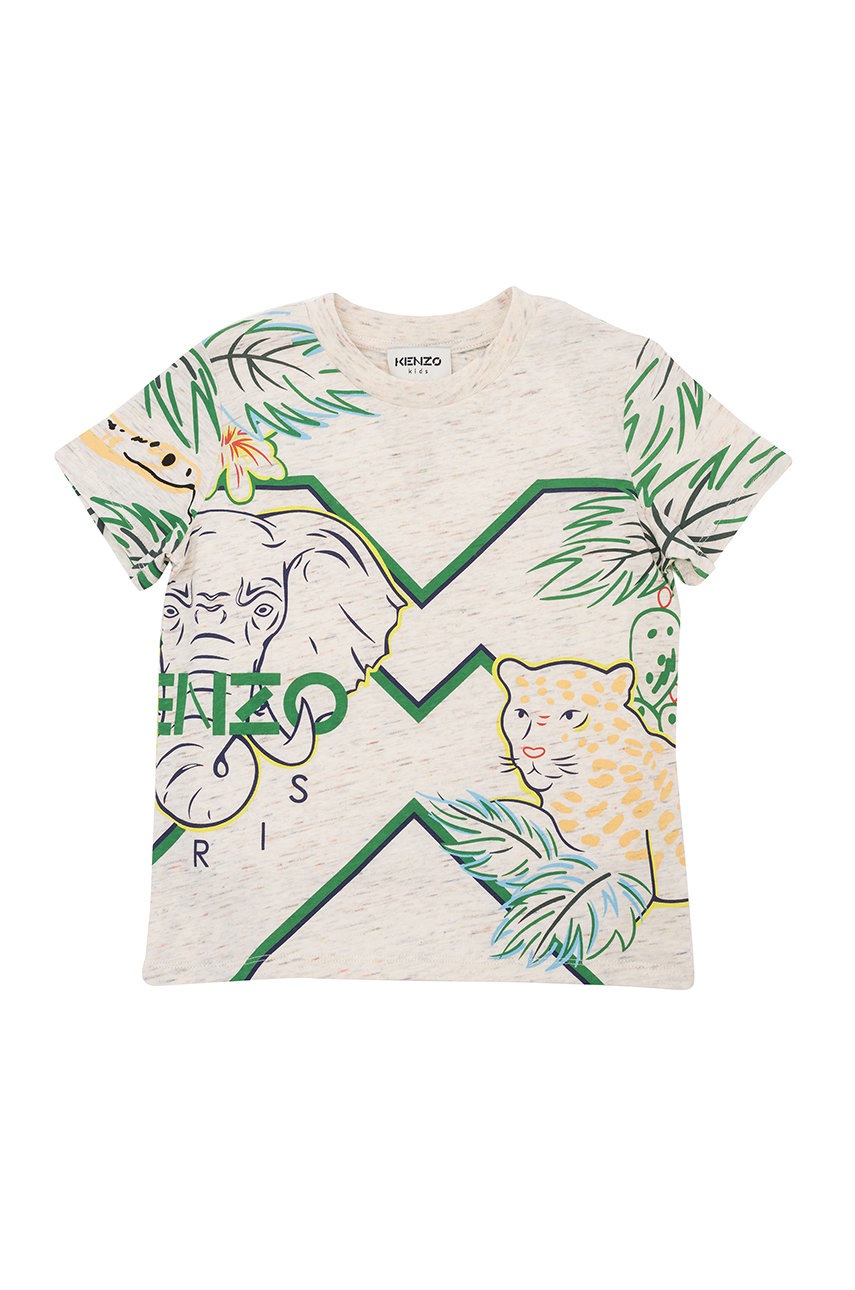 

Детская хлопковая футболка Kenzo Kids цвет бежевый узорный