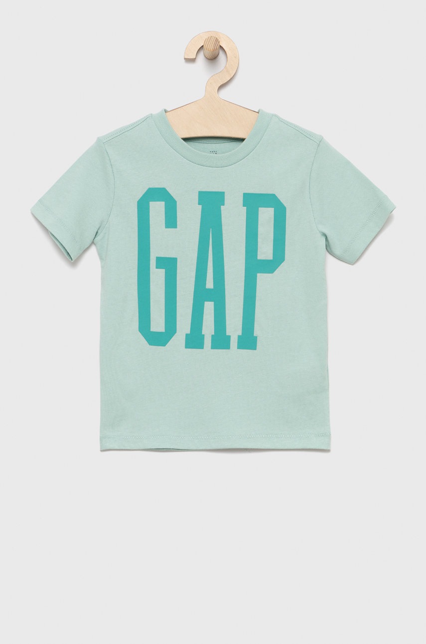 

Детска памучна тениска GAP в зелено с принт, Зелен