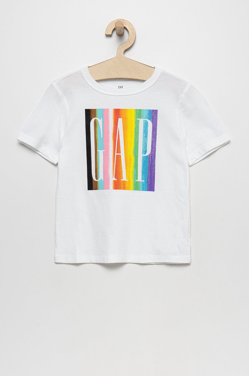 

Детска памучна тениска GAP в бяло с принт, Бял