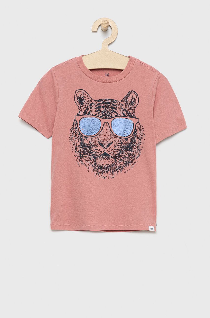 GAP t-shirt bawełniany dziecięcy kolor różowy z aplikacją