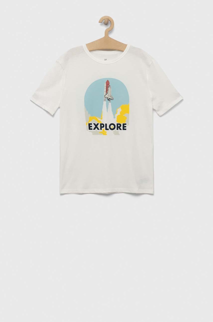 

Детска памучна тениска GAP в бяло с принт, Бял
