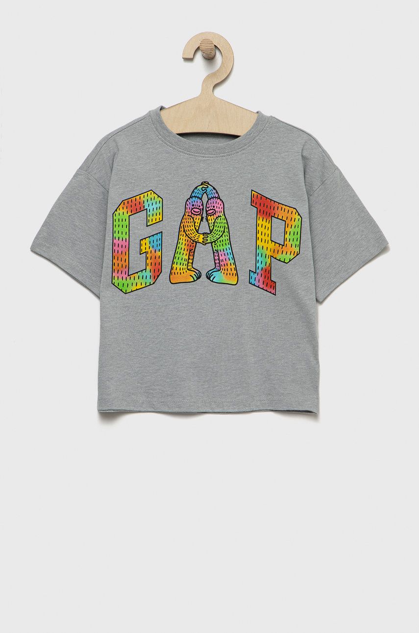 Dětské tričko GAP šedá barva, s potiskem - šedá -  60% Bavlna