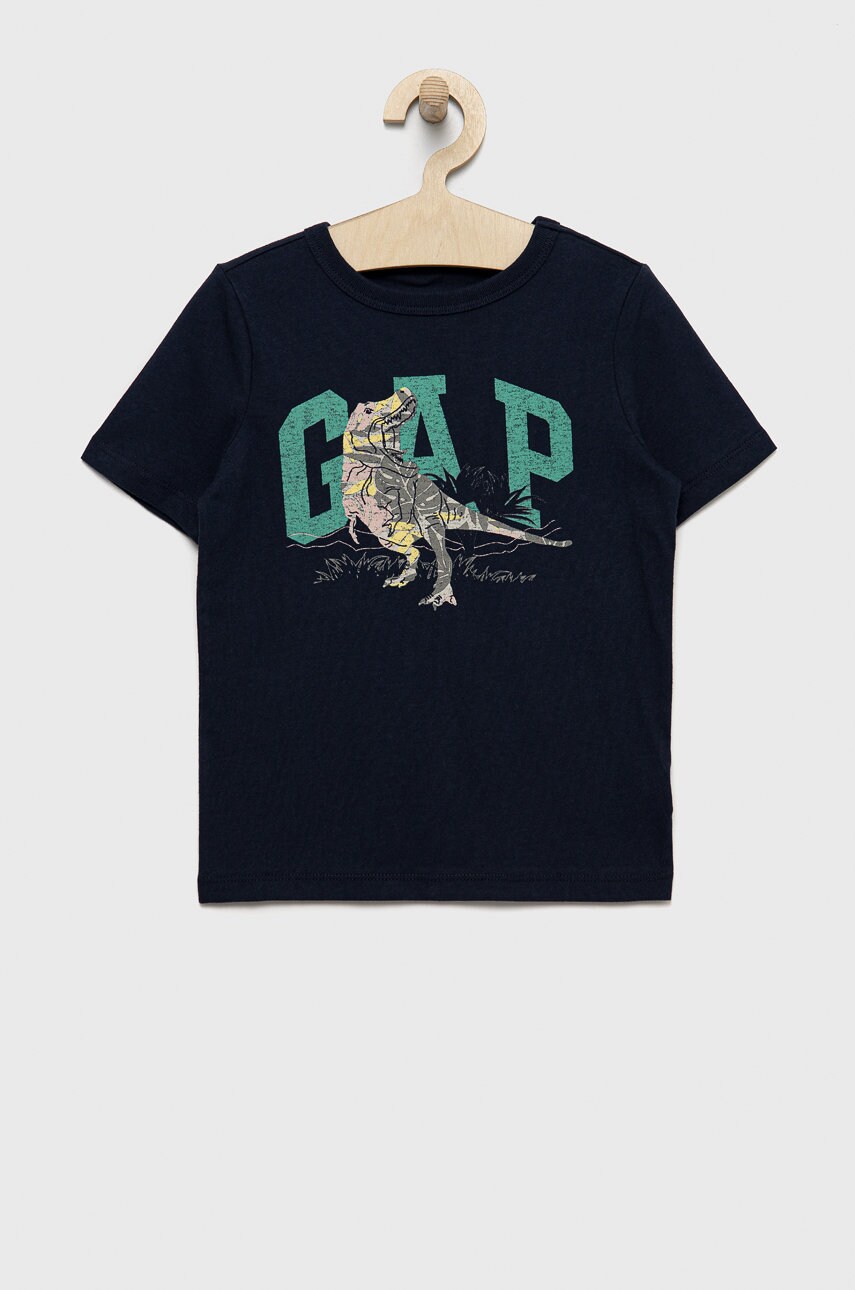 

Детска памучна тениска GAP в тъмносиньо с принт, Тъмносин