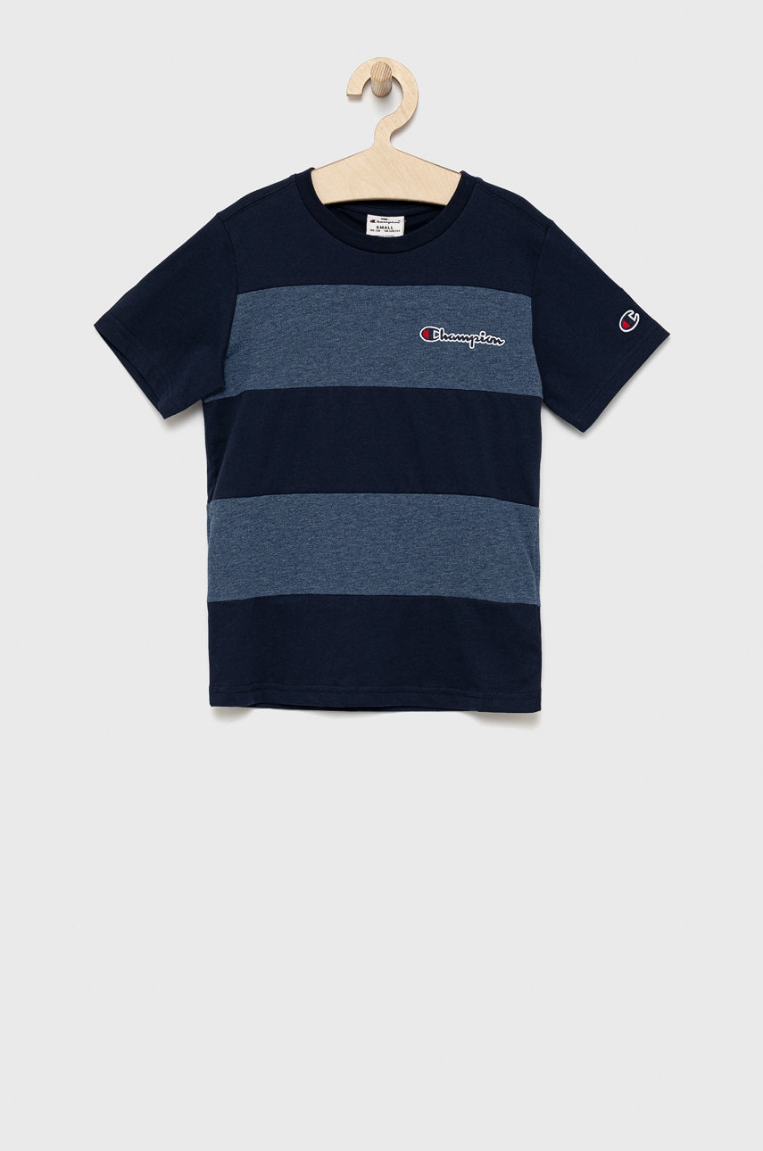 Детская хлопковая футболка Champion 305959 цвет синий с аппликацией Детская хлопковая футболка Champion 305959 цвет синий с аппликацией