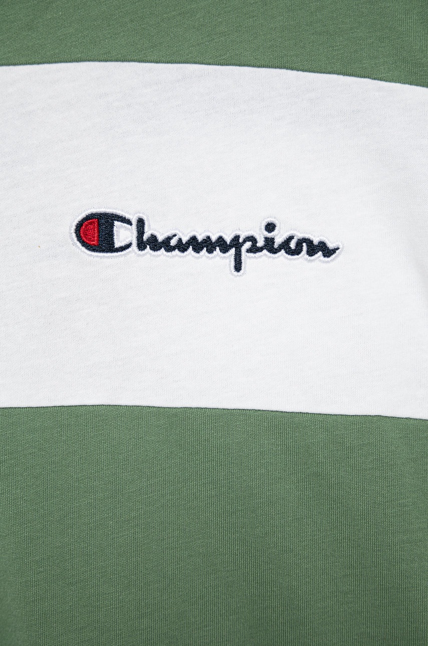 

Дитяча бавовняна футболка Champion 305959 колір зелений з аплікацією