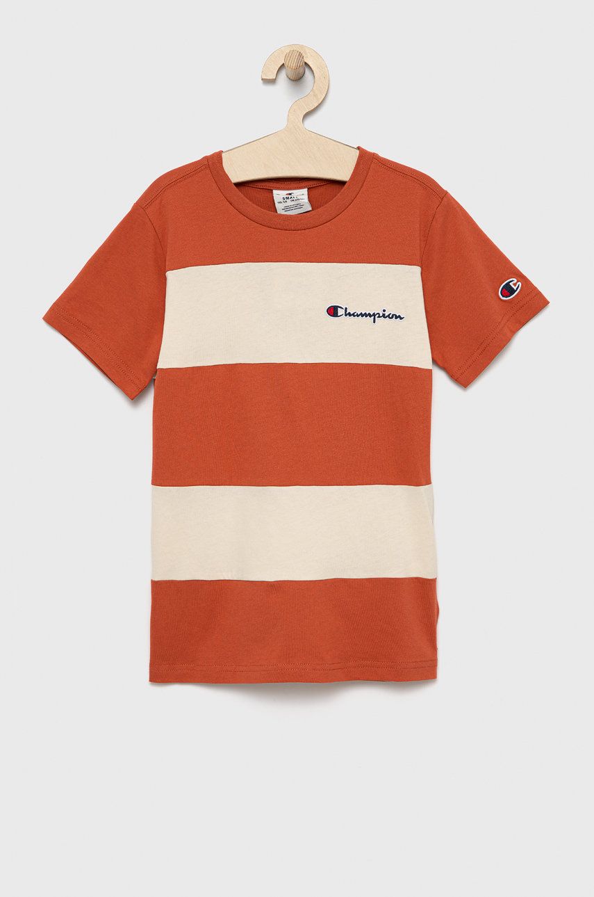 Levně Dětské bavlněné tričko Champion 305959 oranžová barva, s aplikací