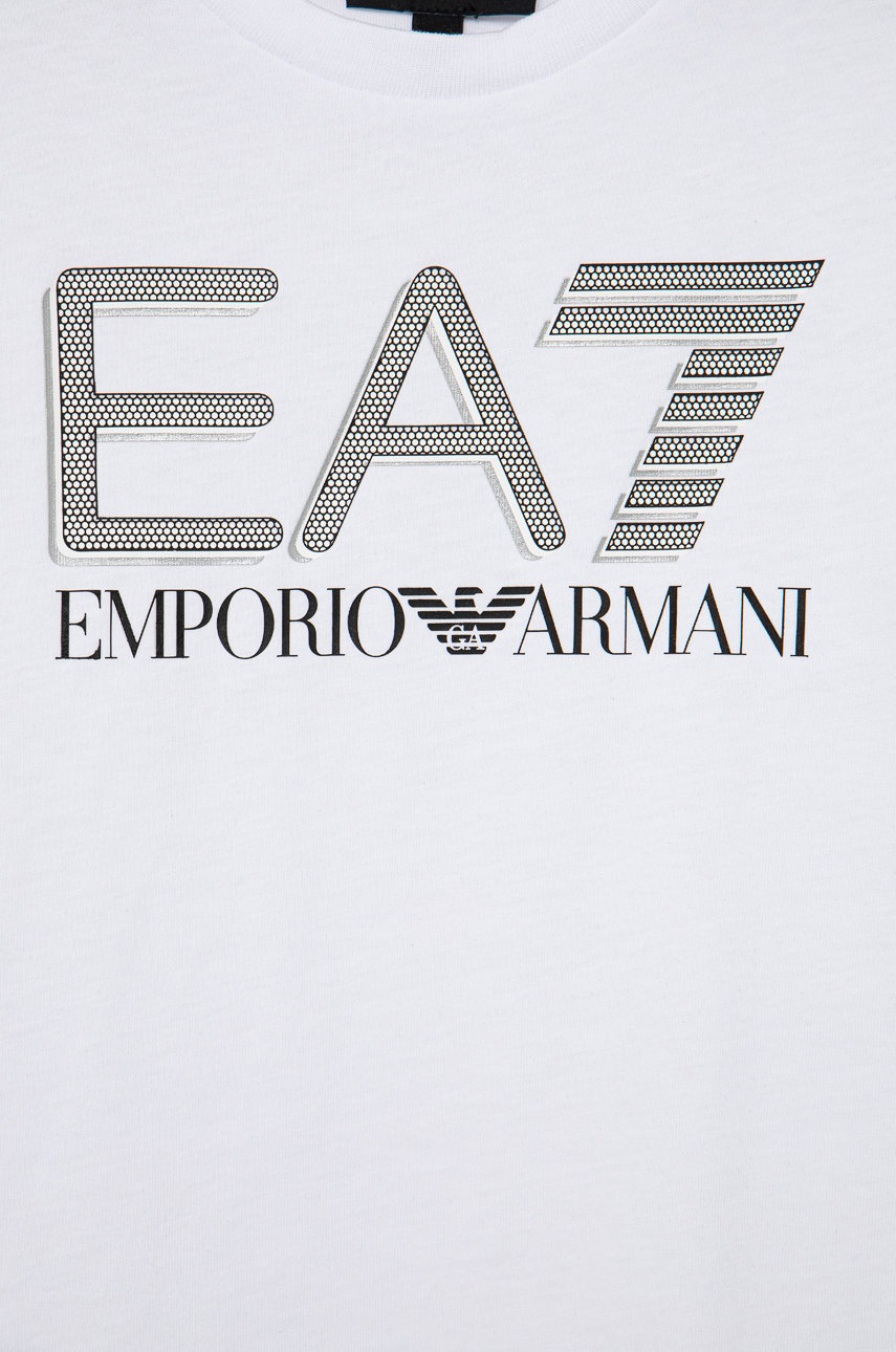 

Дитяча бавовняна футболка EA7 Emporio Armani колір білий з принтом
