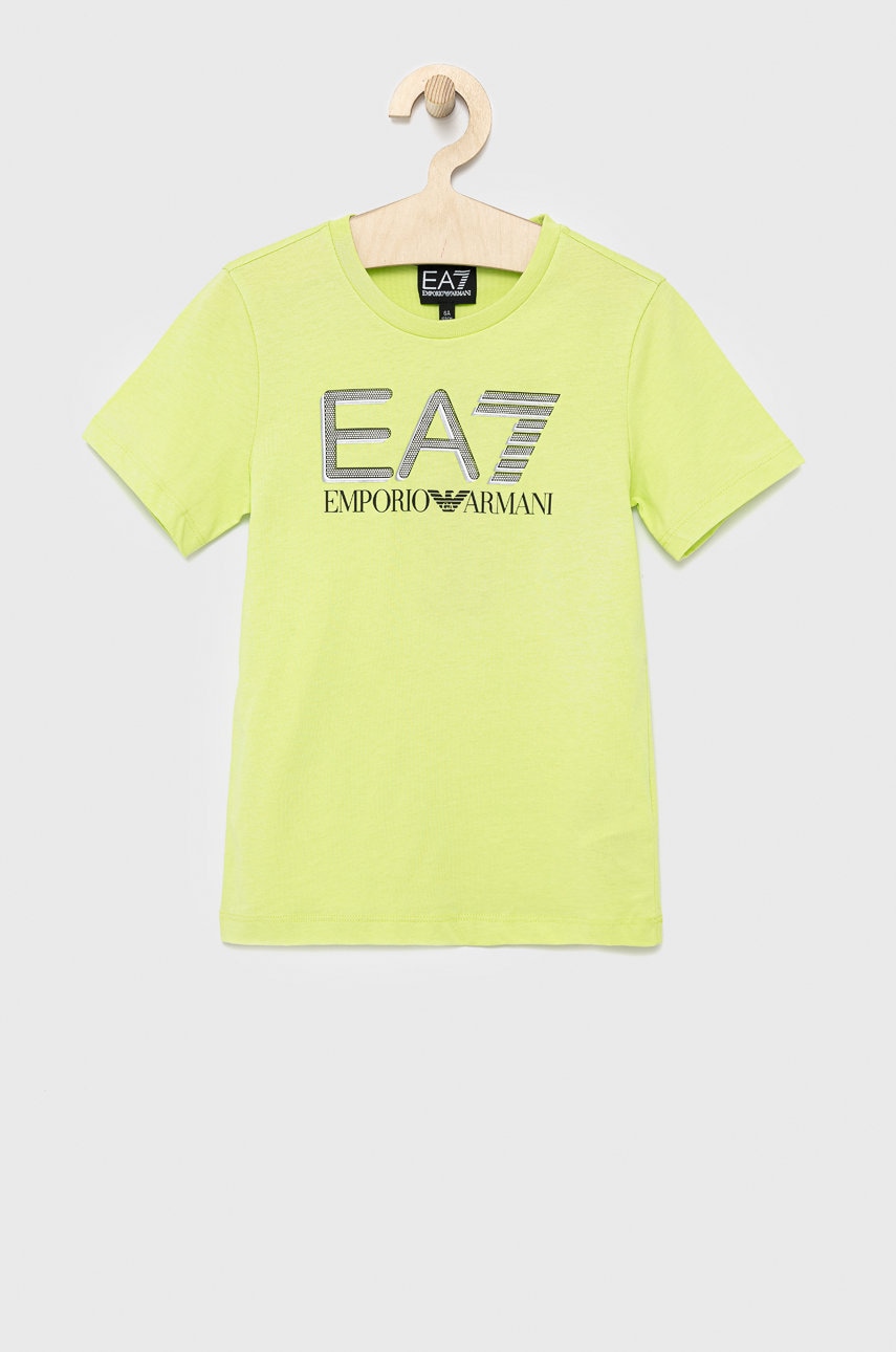 EA7 Emporio Armani tricou de bumbac pentru copii culoarea verde, cu imprimeu