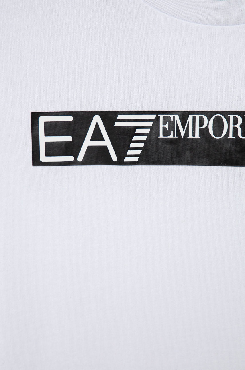 

Дитяча бавовняна футболка EA7 Emporio Armani колір білий з принтом