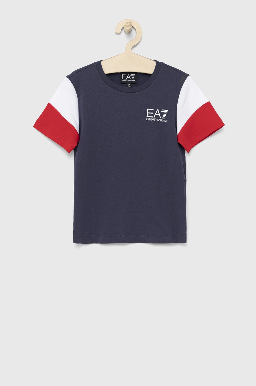 

Детска памучна тениска EA7 Emporio Armani в тъмносиньо с принт, Тъмносин