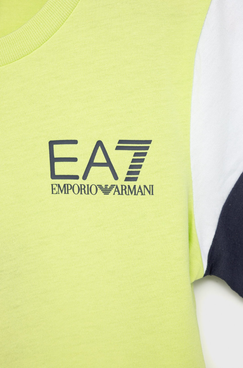 

Детская хлопковая футболка EA7 Emporio Armani цвет зелёный с принтом