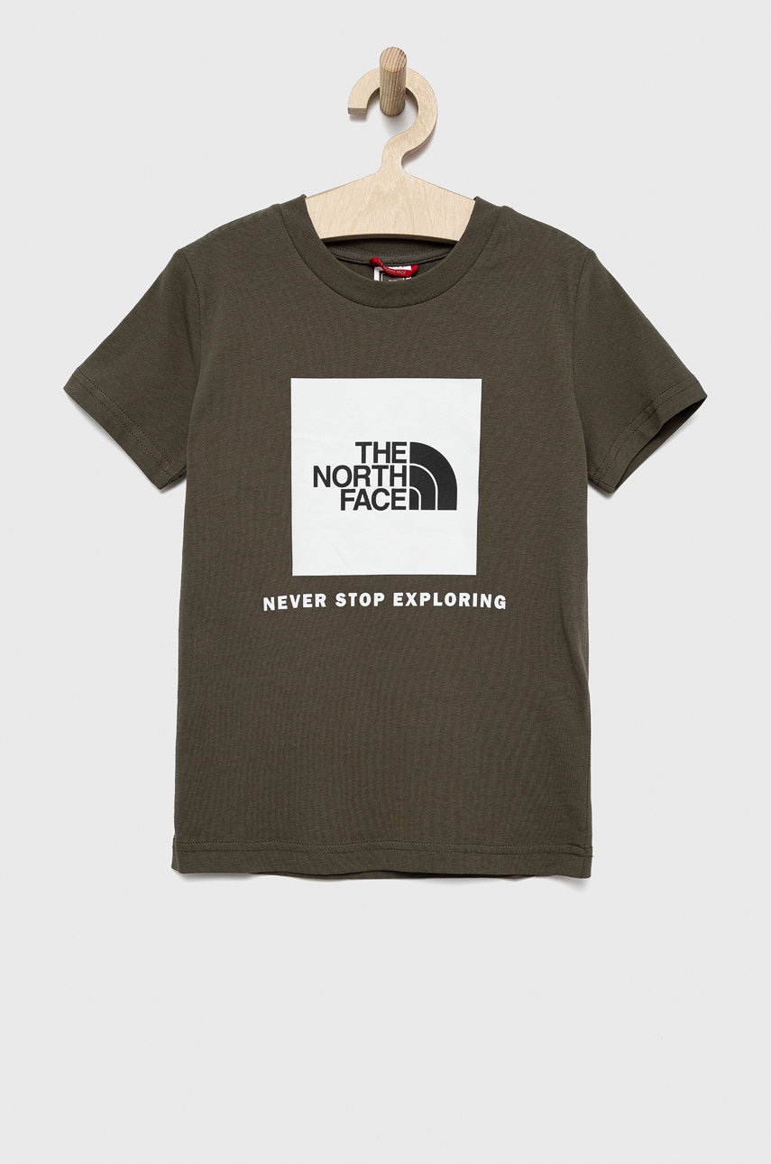 The North Face tricou de bumbac pentru copii culoarea verde, cu imprimeu