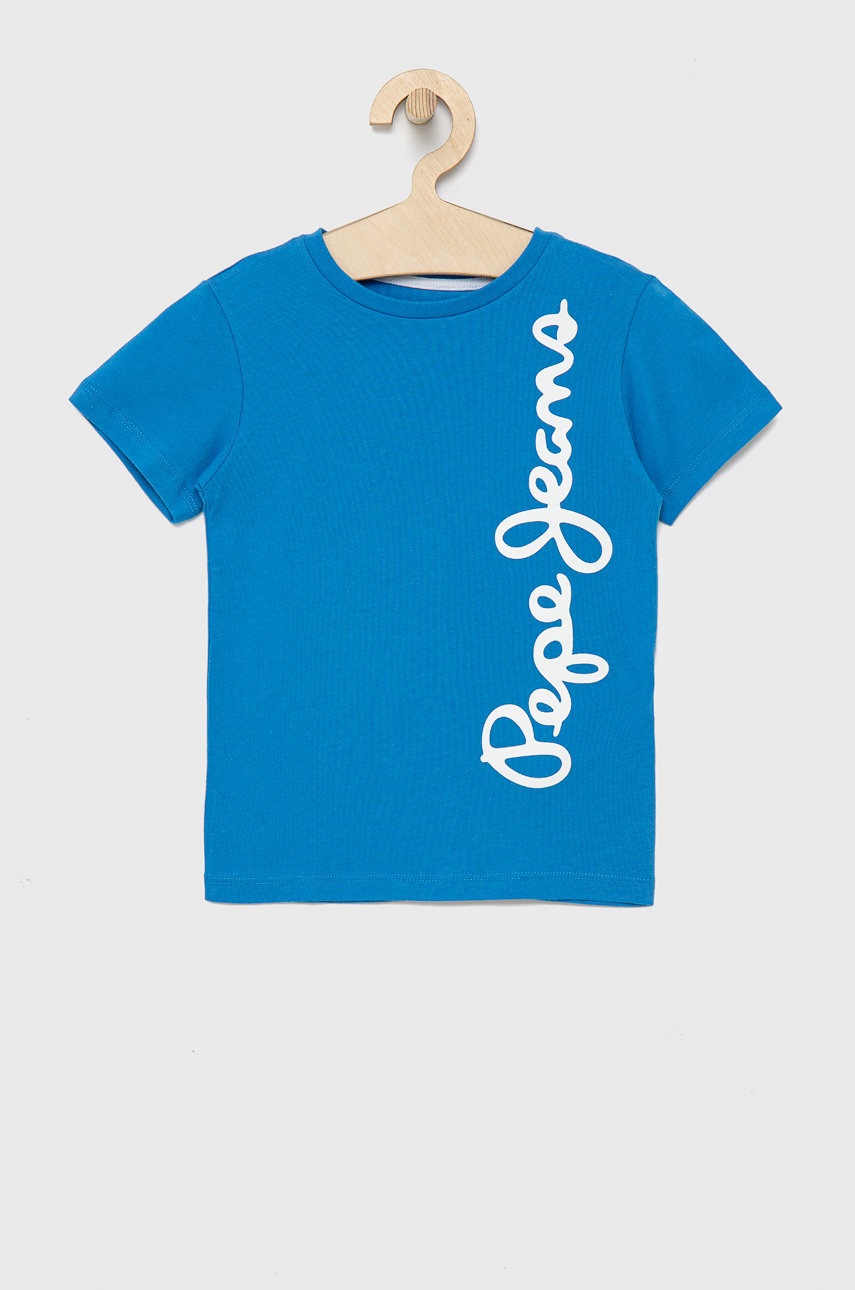 

Детска памучна тениска Pepe Jeans с принт, Син