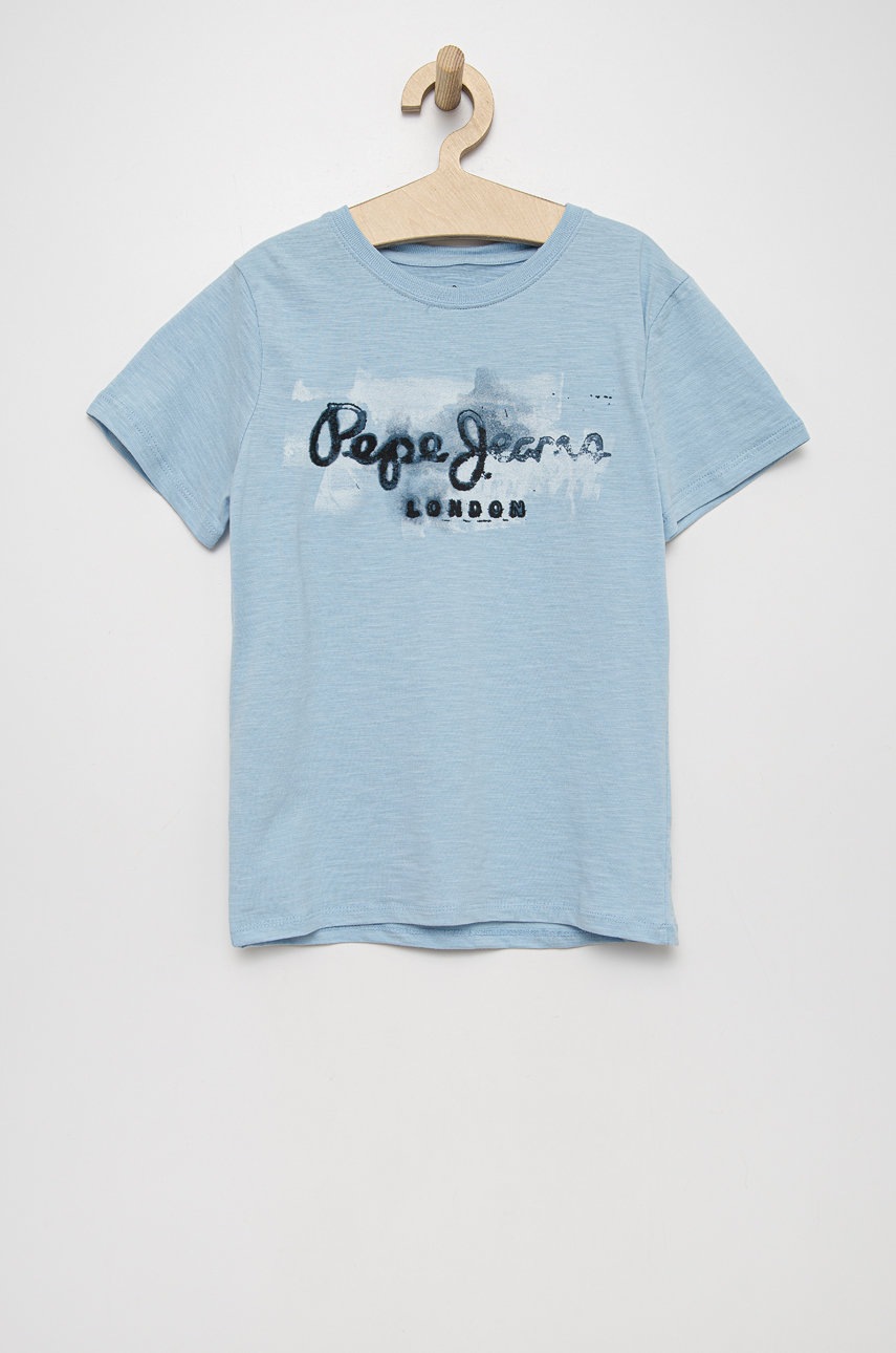 

Детска памучна тениска Pepe Jeans с принт, Син