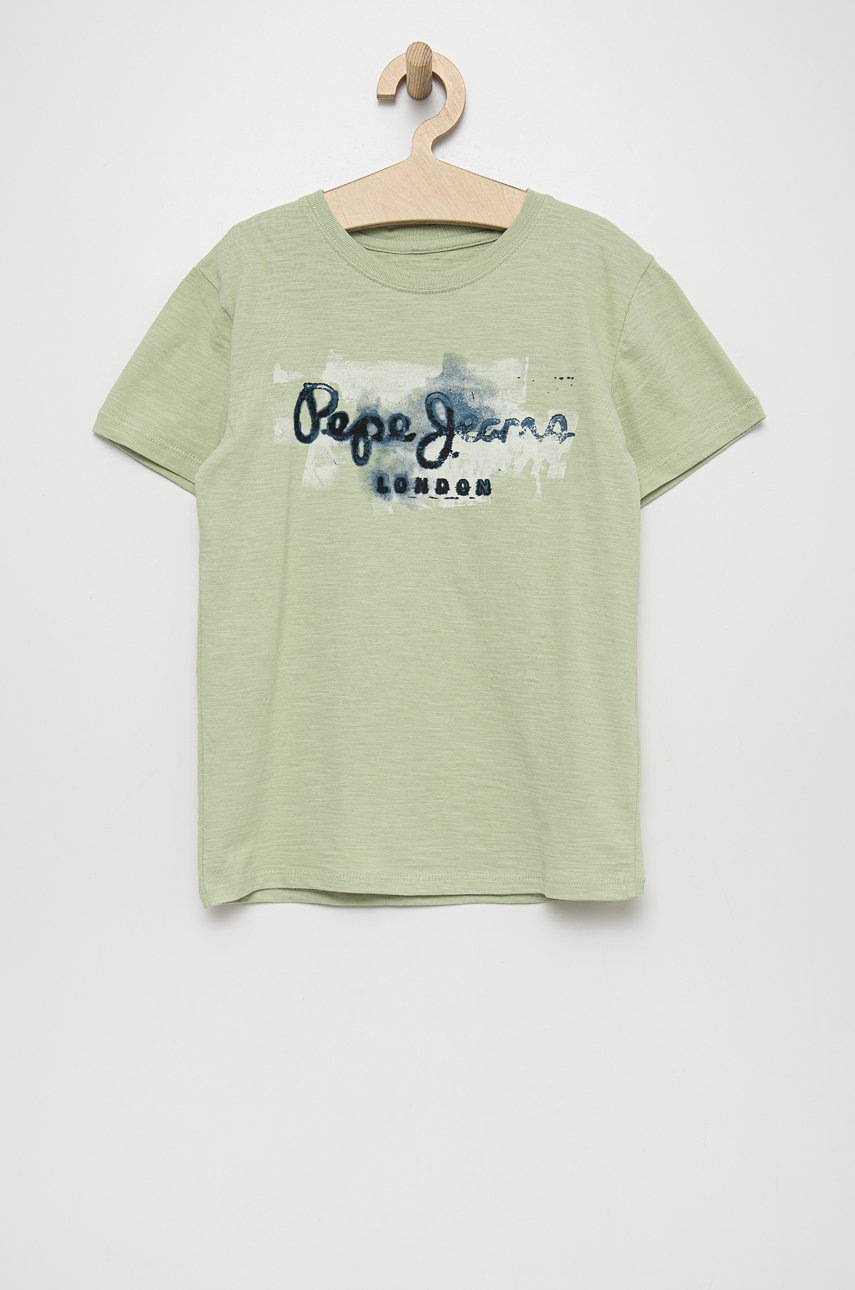 

Детска памучна тениска Pepe Jeans в зелено с принт, Зелен
