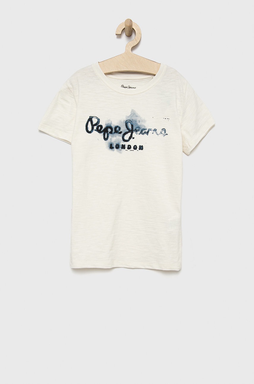 

Детска памучна тениска Pepe Jeans в бежово с принт, Бежов