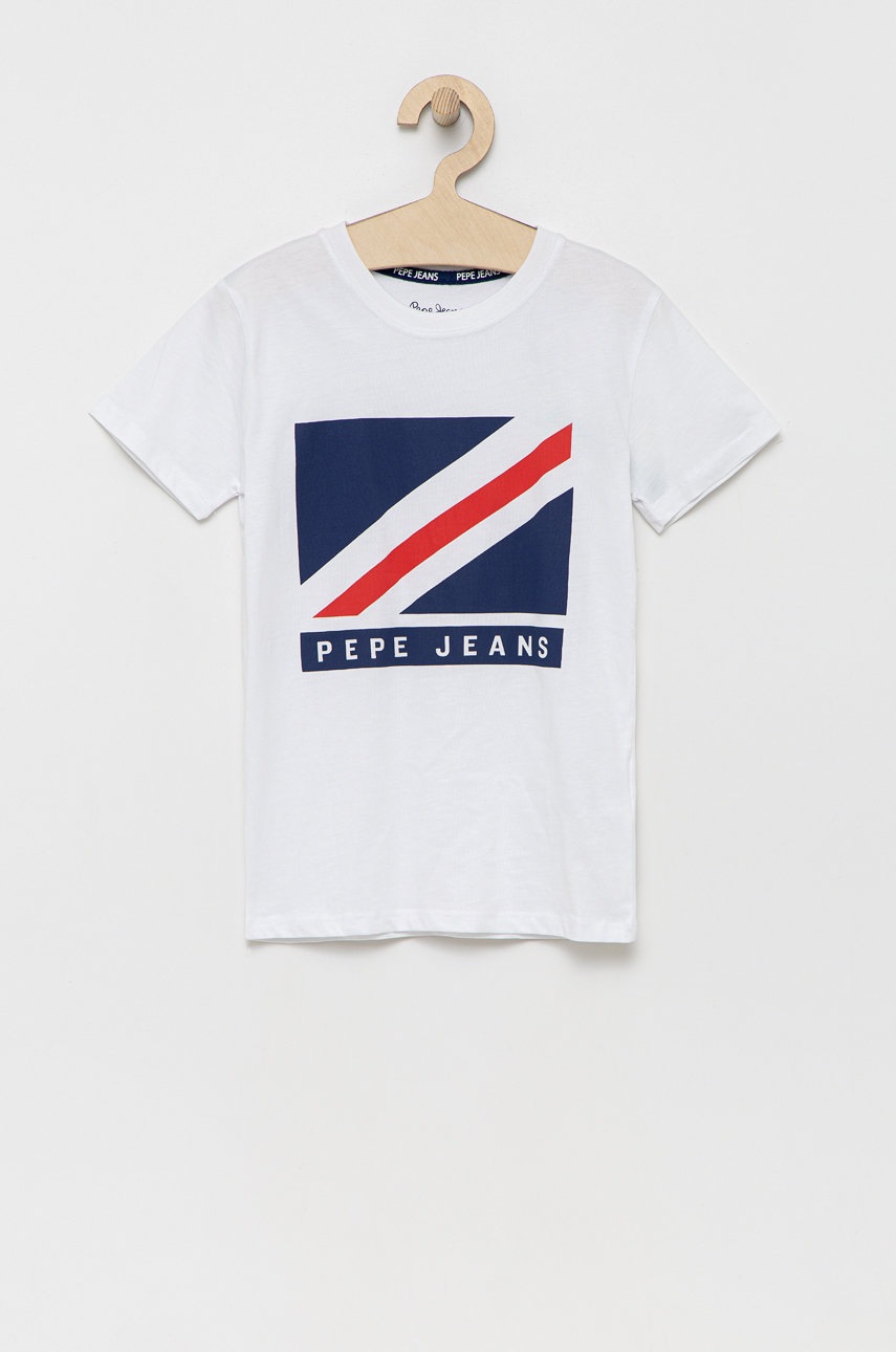 

Детска памучна тениска Pepe Jeans в бяло с принт, Бял