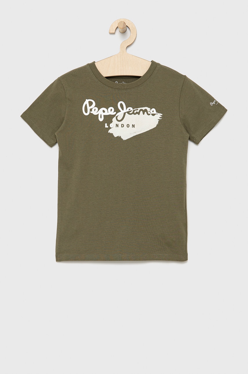 Pepe Jeans tricou de bumbac pentru copii culoarea verde, cu imprimeu