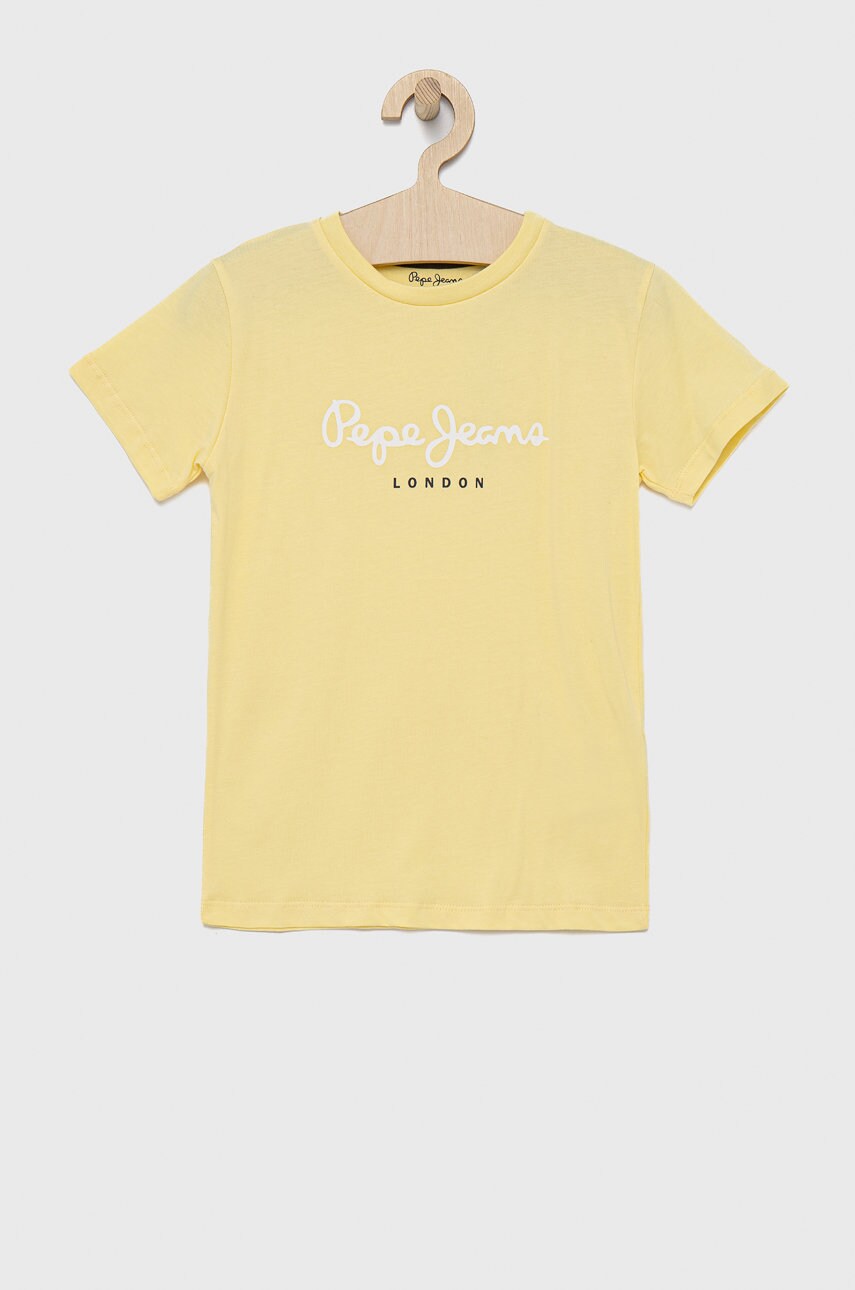Pepe Jeans tricou de bumbac pentru copii culoarea galben, cu imprimeu