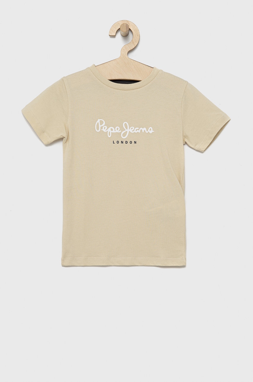 Pepe Jeans tricou de bumbac pentru copii culoarea bej, cu imprimeu