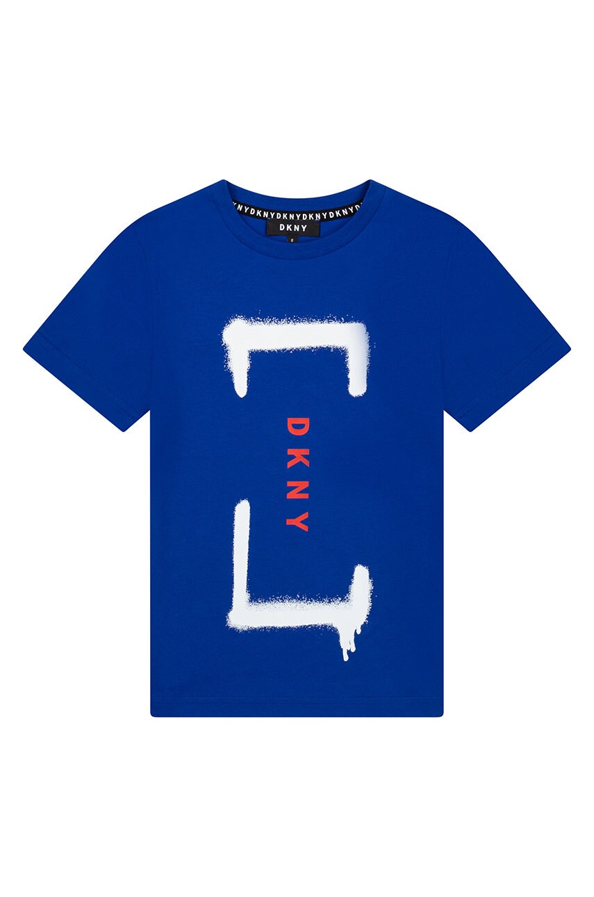 

Детская хлопковая футболка Dkny цвет синий с принтом