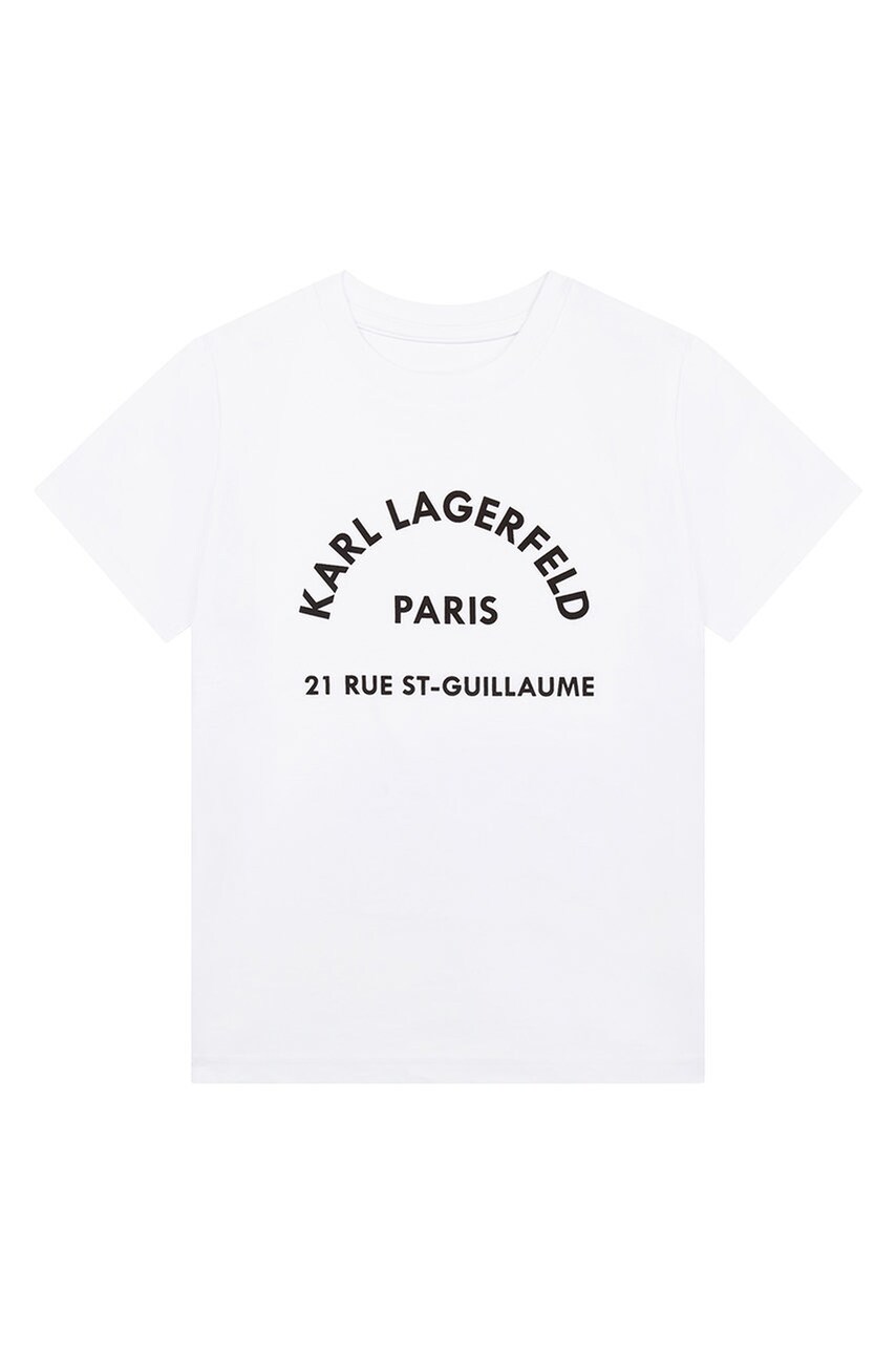

Детска памучна тениска Karl Lagerfeld в бяло с принт, Бял