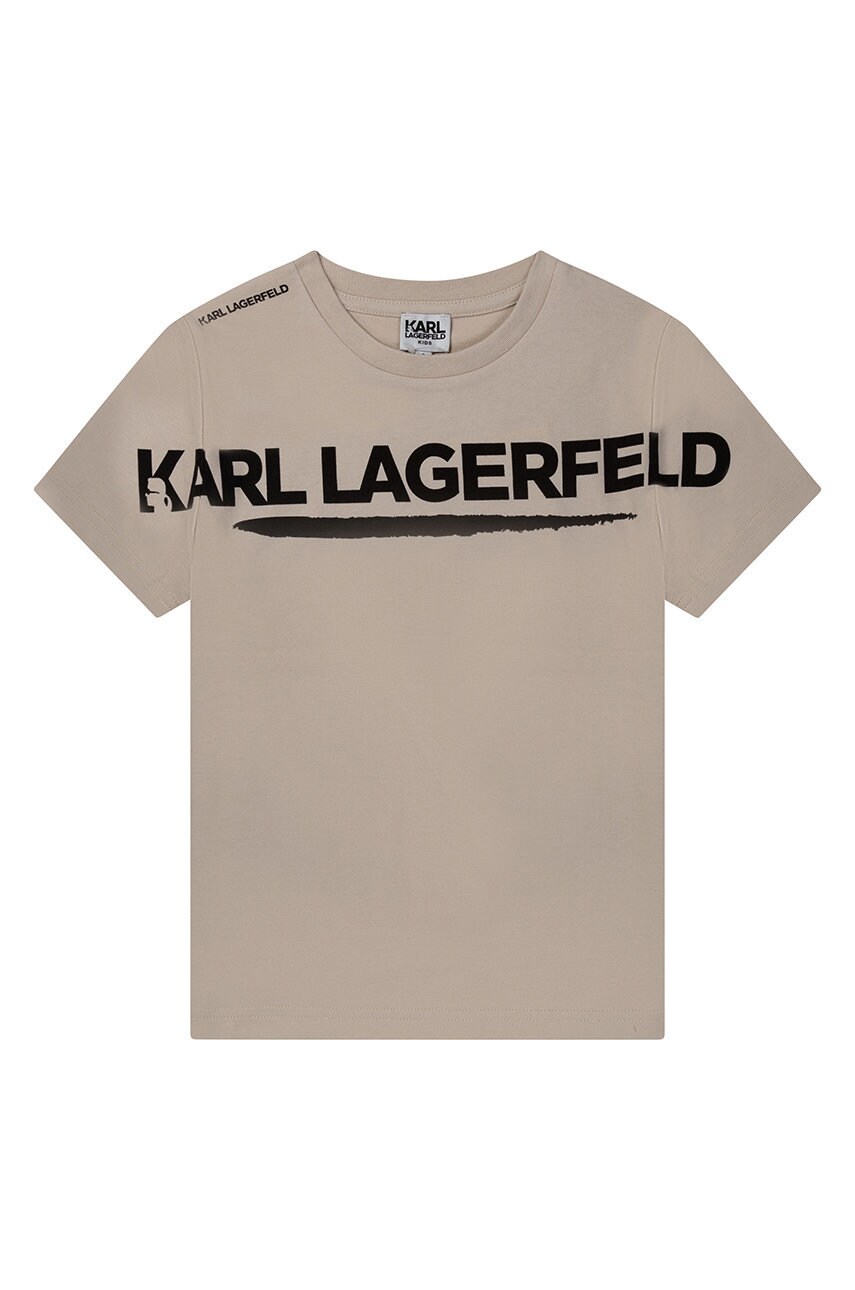 Karl Lagerfeld tricou de bumbac pentru copii culoarea bej, cu imprimeu