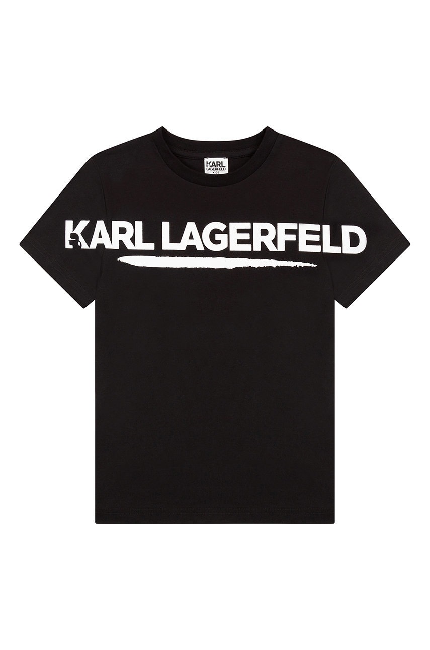 

Детска памучна тениска Karl Lagerfeld в черно с принт, Черен