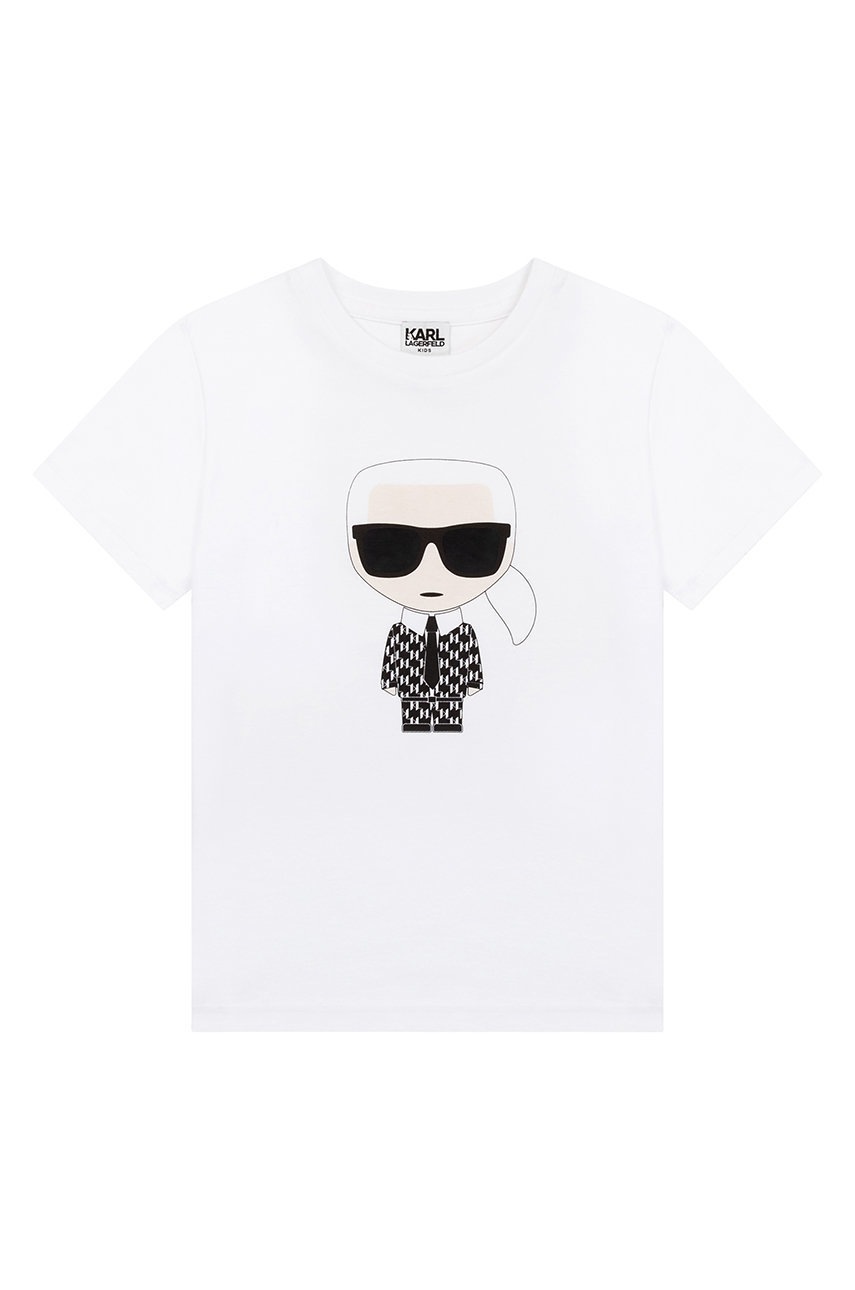 

Детская хлопковая футболка Karl Lagerfeld цвет белый с принтом