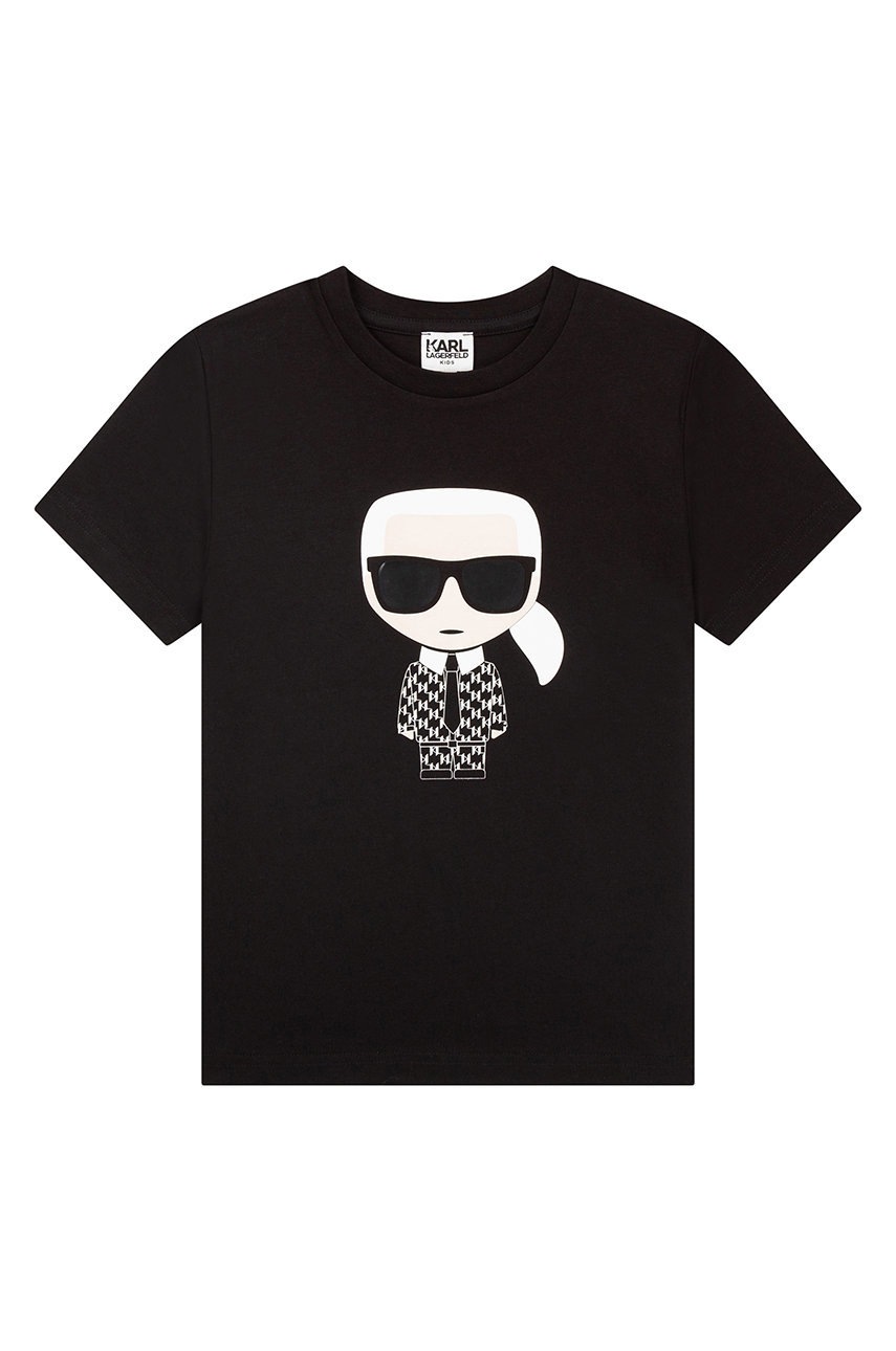 

Детска памучна тениска Karl Lagerfeld в черно с принт, Черен