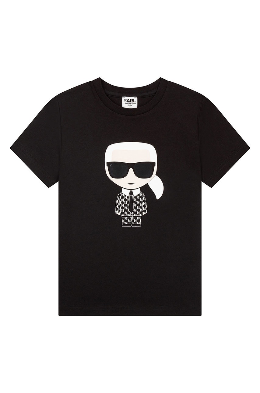 

Детска памучна тениска Karl Lagerfeld в черно с принт, Черен