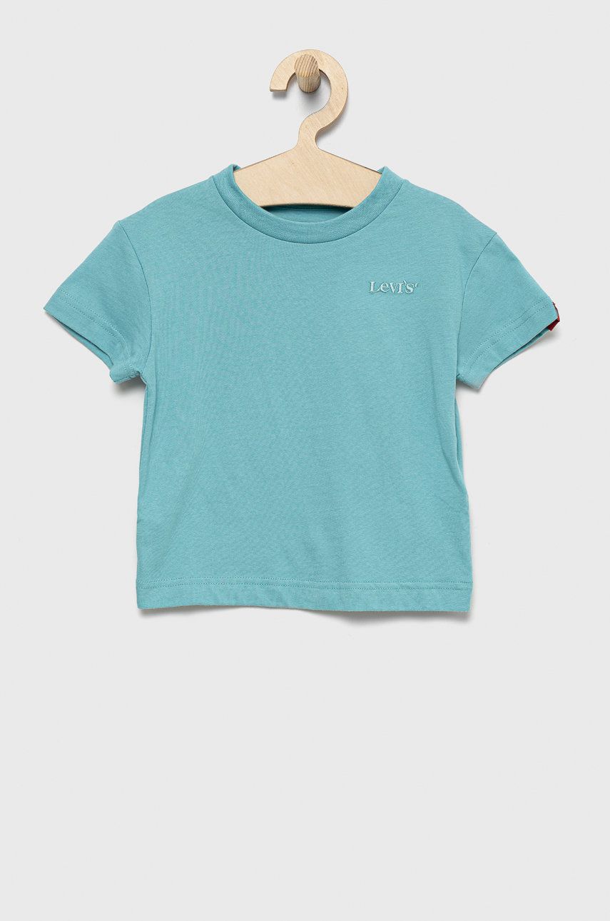 Levně Dětské bavlněné tričko Levi's tyrkysová barva