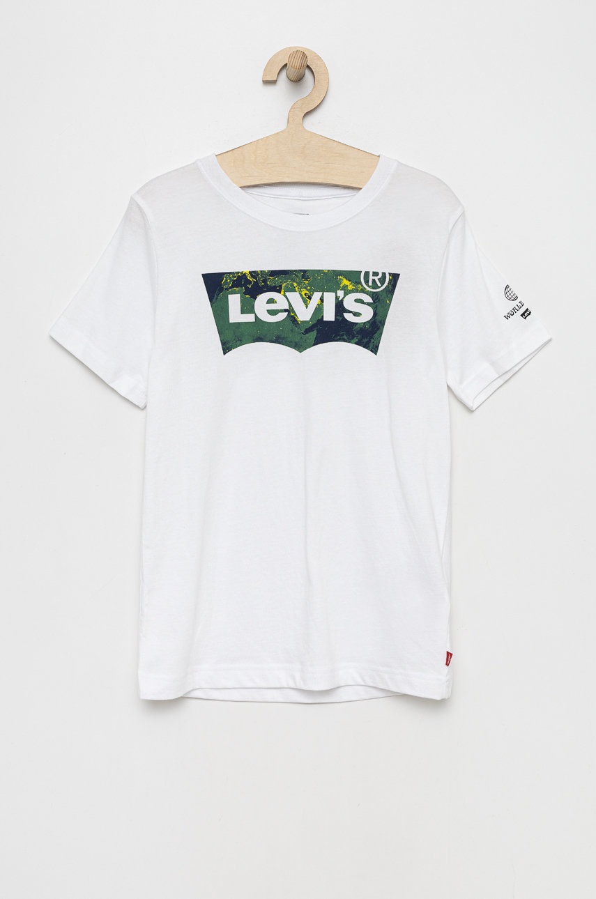 

Детска памучна тениска Levi's в бяло с принт, Бял