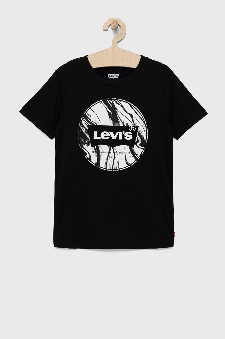 

Детска памучна тениска Levi's в черно с принт, Черен