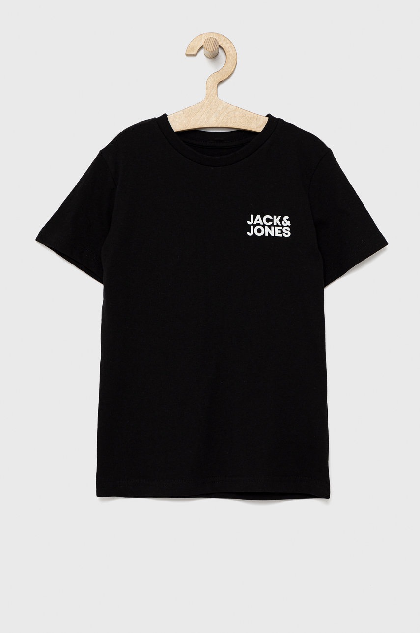 

Детска памучна тениска Jack & Jones в черно с принт, Черен