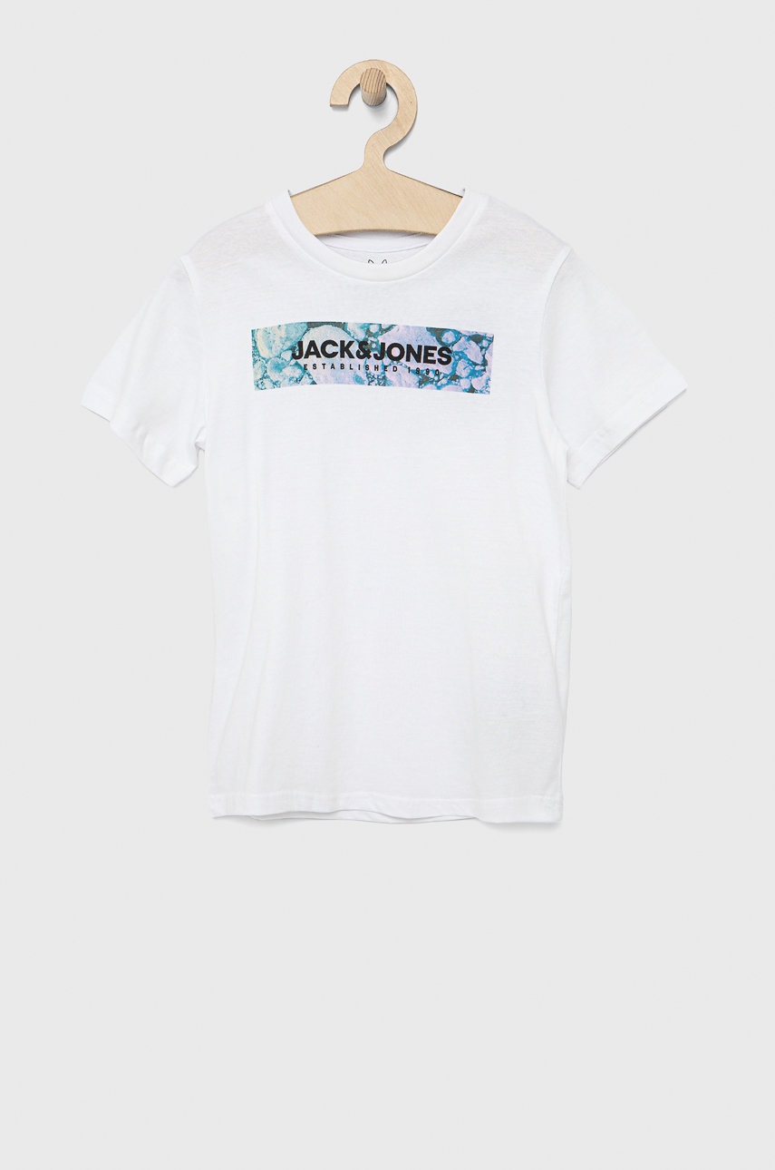 

Детска памучна тениска Jack & Jones в бяло с принт, Бял