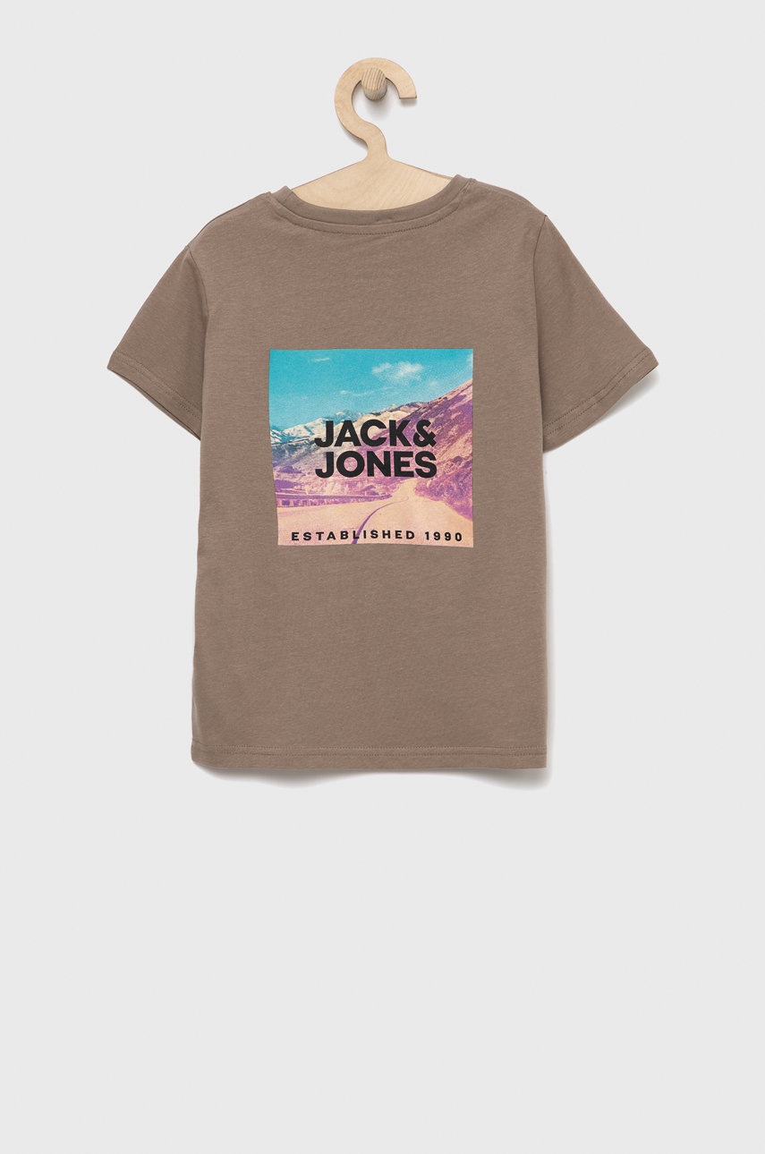 

Детская хлопковая футболка Jack & Jones цвет серый с принтом