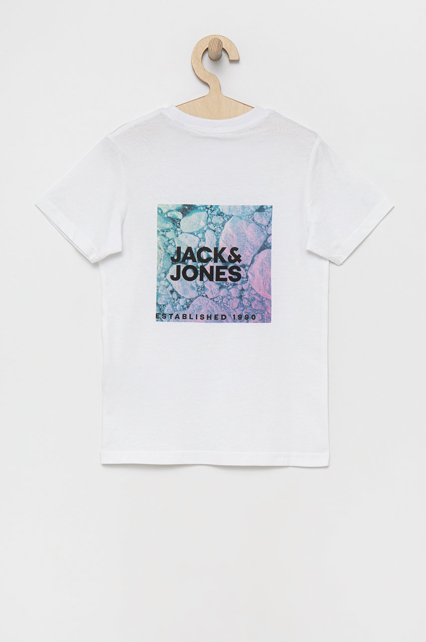 

Детская хлопковая футболка Jack & Jones цвет белый с принтом