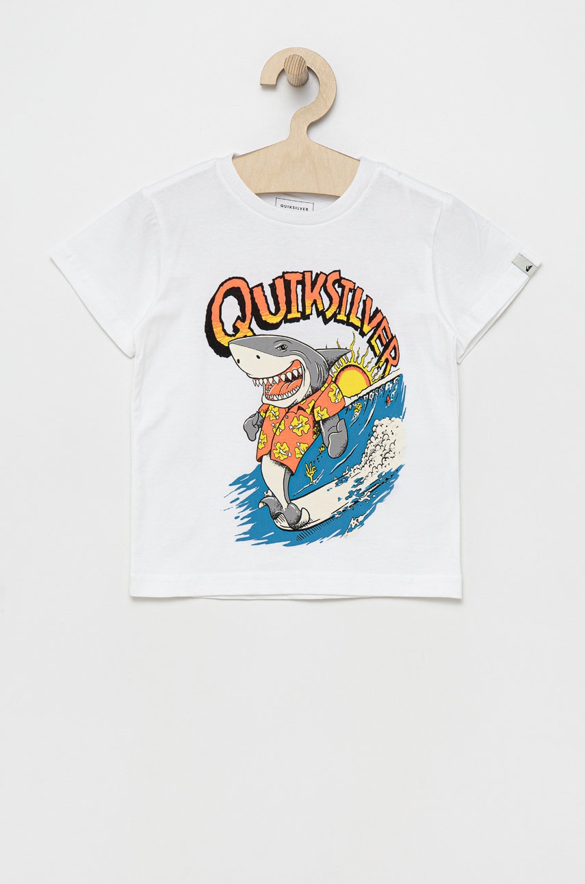 

Детска памучна тениска Quiksilver в бяло с принт, Бял