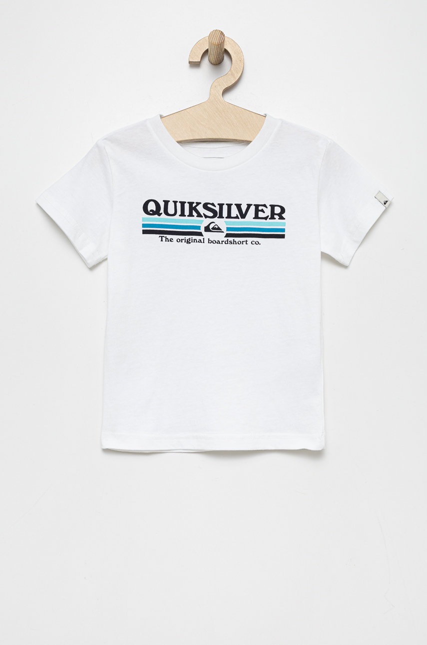 

Детска памучна тениска Quiksilver в бяло с принт, Бял