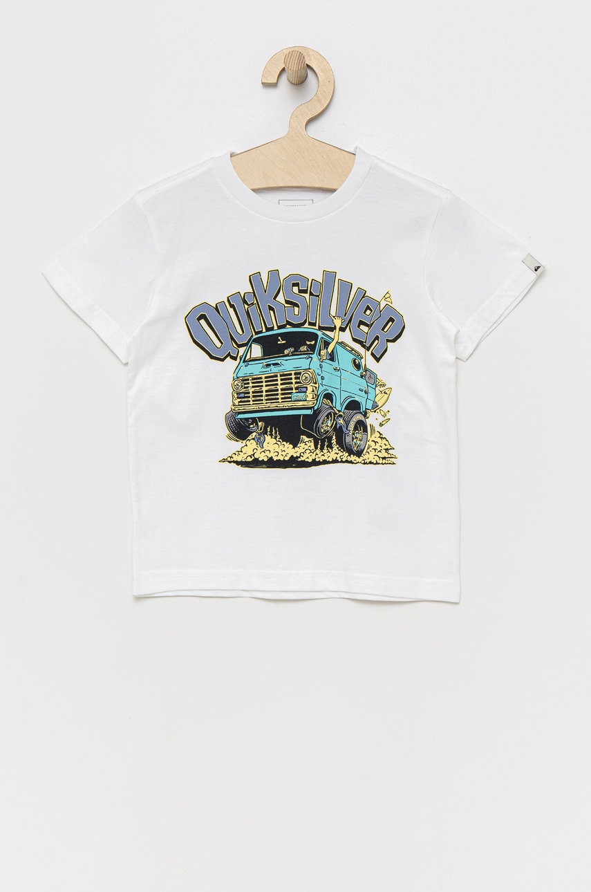 

Детска памучна тениска Quiksilver в бяло с принт, Бял