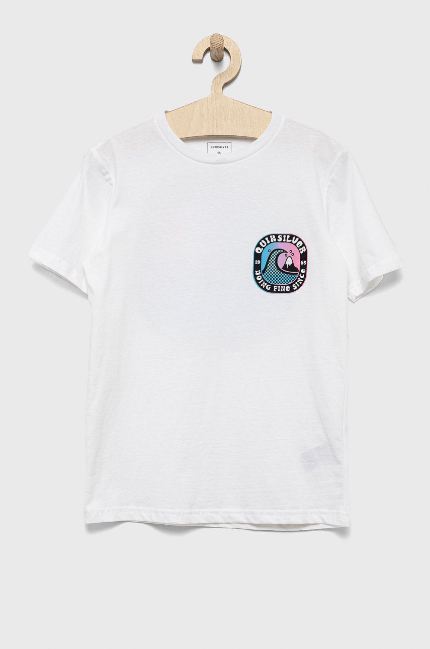 Quiksilver tricou de bumbac pentru copii culoarea alb, cu imprimeu