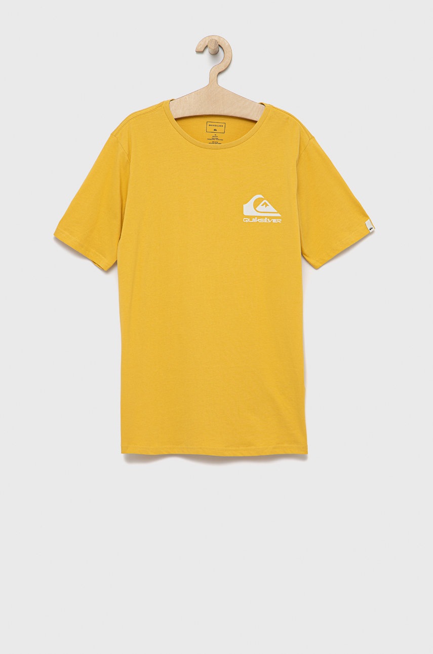 

Детска памучна тениска Quiksilver в жълто с принт, Жълт