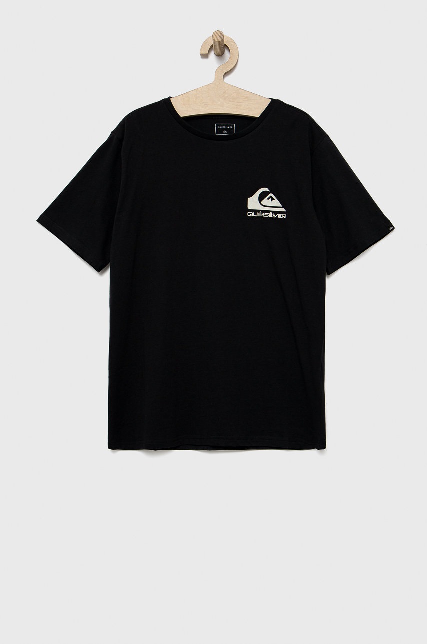 

Детска памучна тениска Quiksilver в черно с принт, Черен