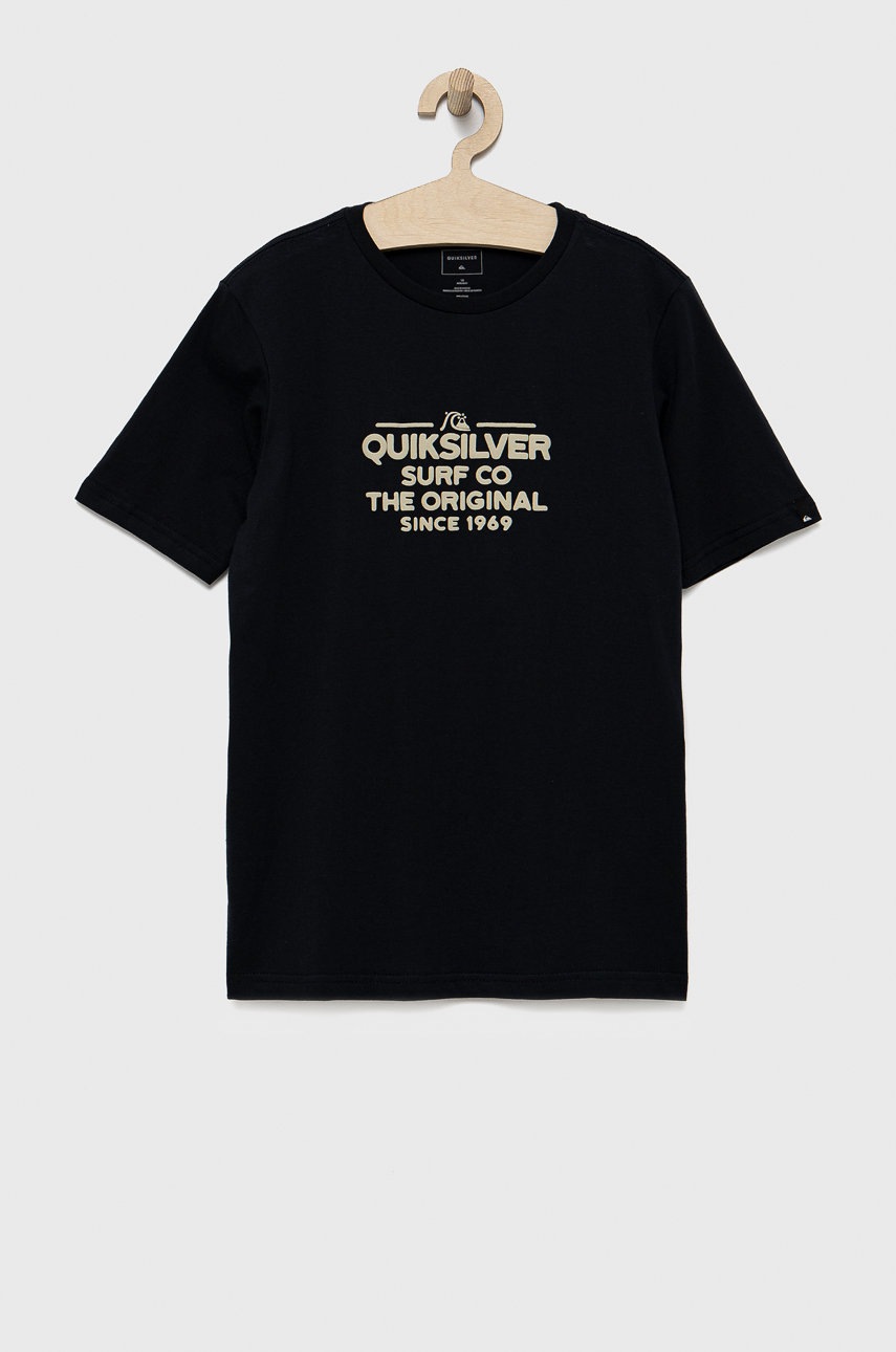 

Детска памучна тениска Quiksilver в черно с принт, Черен