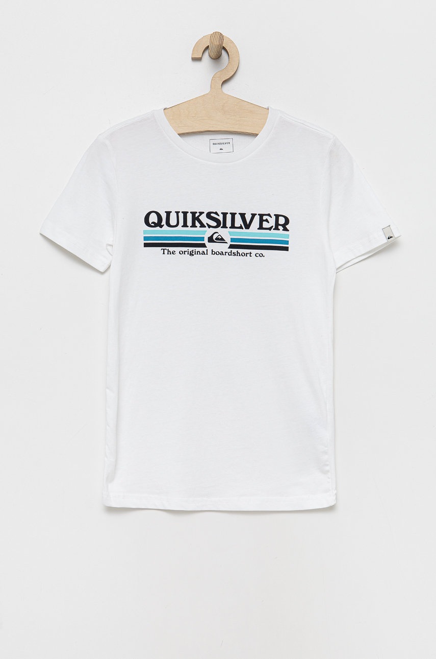 

Детска памучна тениска Quiksilver в бяло с принт, Бял