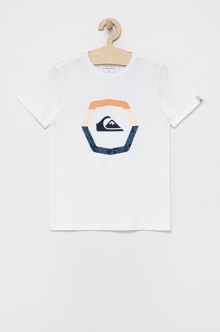 

Детска памучна тениска Quiksilver в бяло с принт, Бял