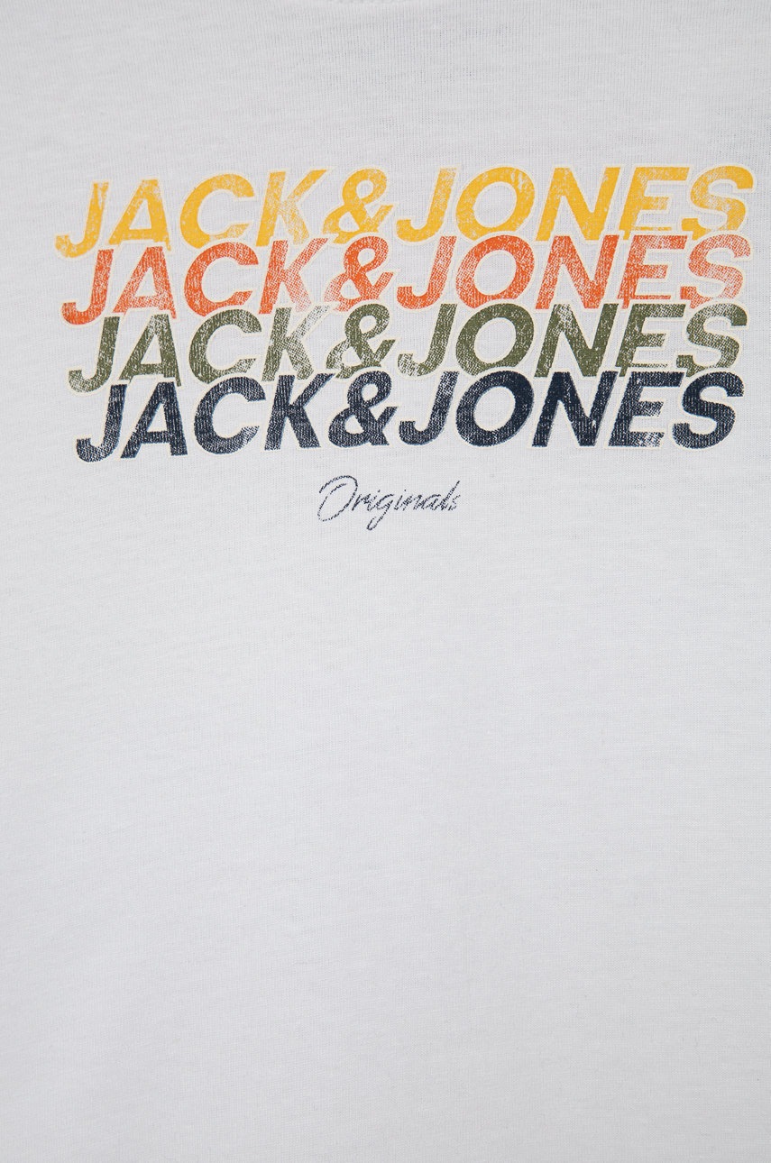 

Дитяча бавовняна футболка Jack & Jones колір білий з принтом