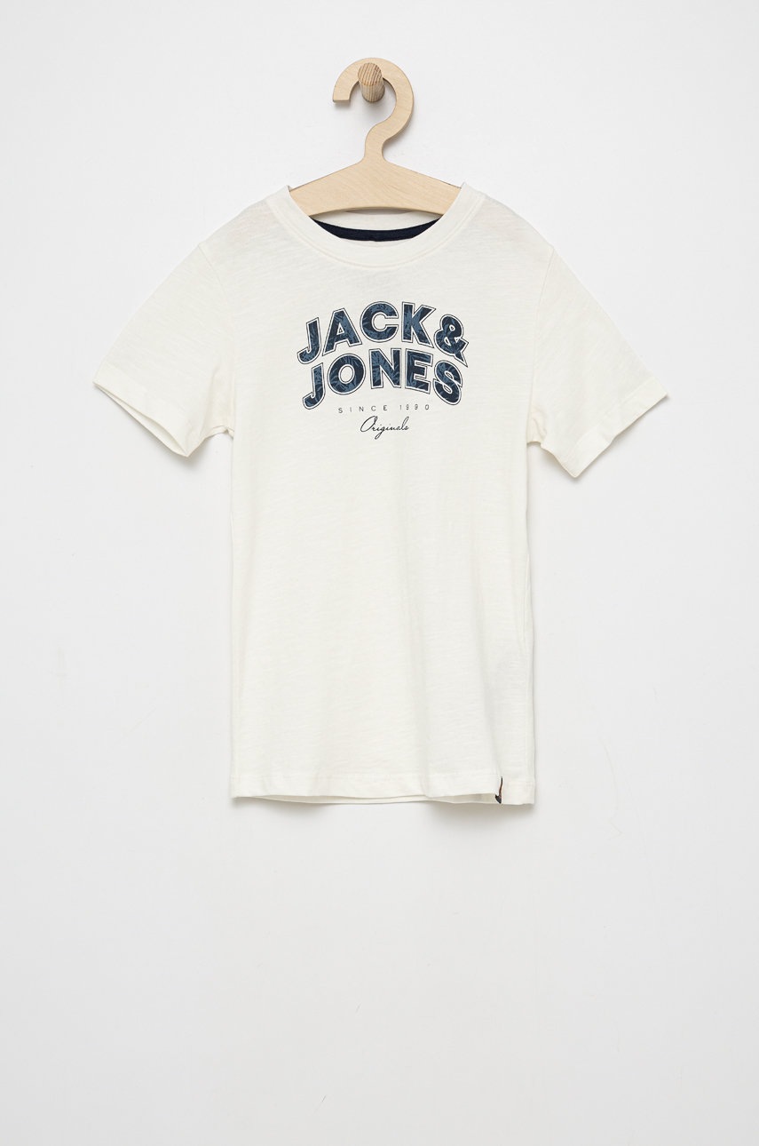 

Детска памучна тениска Jack & Jones в бяло с принт, Бял