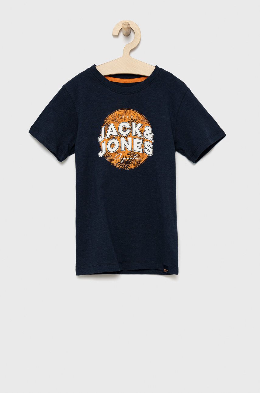 

Детска памучна тениска Jack & Jones в тъмносиньо с принт, Тъмносин